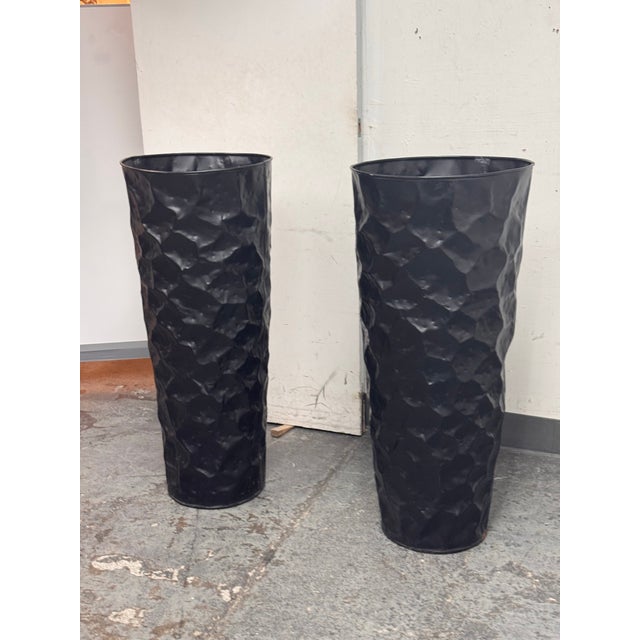 2000 - 2009 Vintage Hammered Planters, Pair For Sale - Image 5 of 12