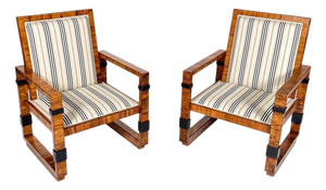 Art Deco Armchairs in Wood and Fabric, 1930, Set of 2