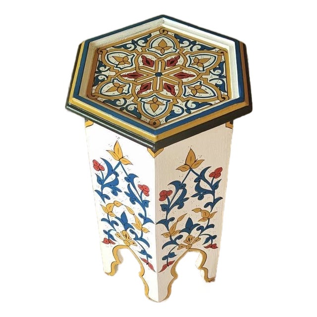 Moroccan Hand Painted Wooden Side Table For Sale