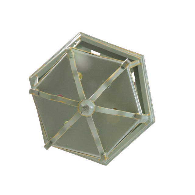 A Vintage “Visual Comfort” Style Iron Celadon Green Chandelier For Sale In New York - Image 6 of 8