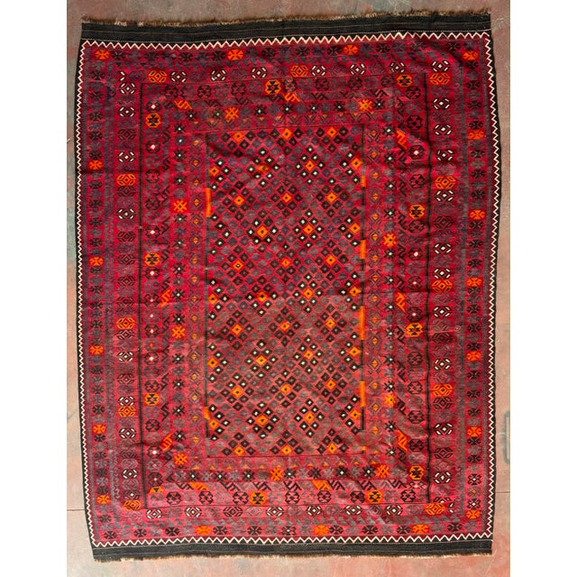 Large wool middle eatern kelim, handmade in the 1960s. Double sided, has a faded label.