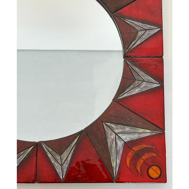 Ceramic mirror depicting a stylized sun attributed to Oswald Tiberghien For Sale - Image 10 of 12