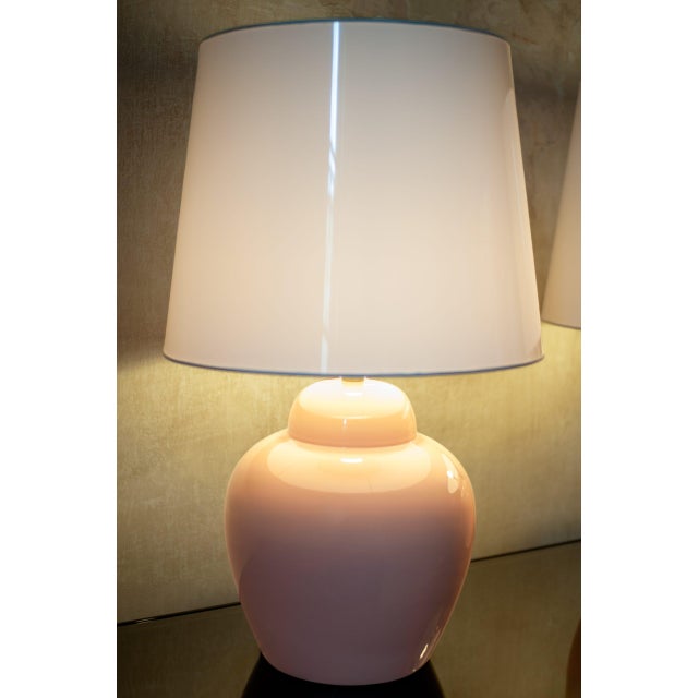 Pink Ceramic Lamps with Methacrylate Shades, 1980s, Set of 2 For Sale - Image 6 of 9