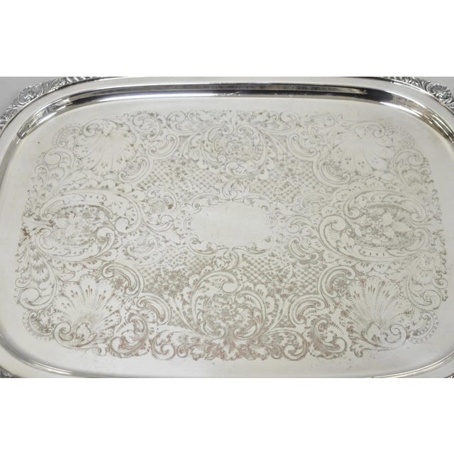 Victorian English Victorian Silver Plated Twin Handle Butlers Serving Platter Bar Tray For Sale - Image 3 of 14