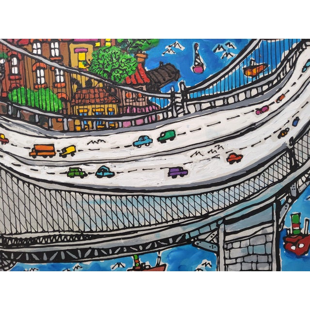 Mid-Century Modern Original Mid Century Cityscape Painting of the Brooklyn Bridge by Edward Sokol 1979 For Sale - Image 3 of 18