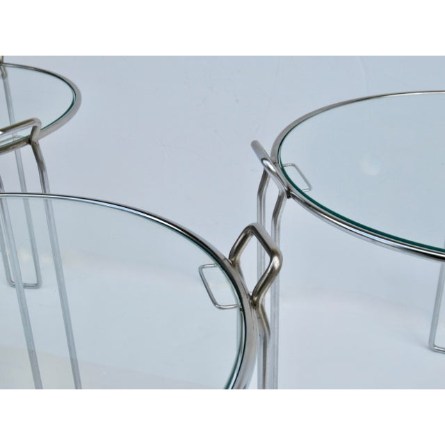 C1970's Saporiti Italia Polished Chrome Over Steel & Glass Stacking, Nesting Tables - Set of 3 For Sale - Image 13 of 18
