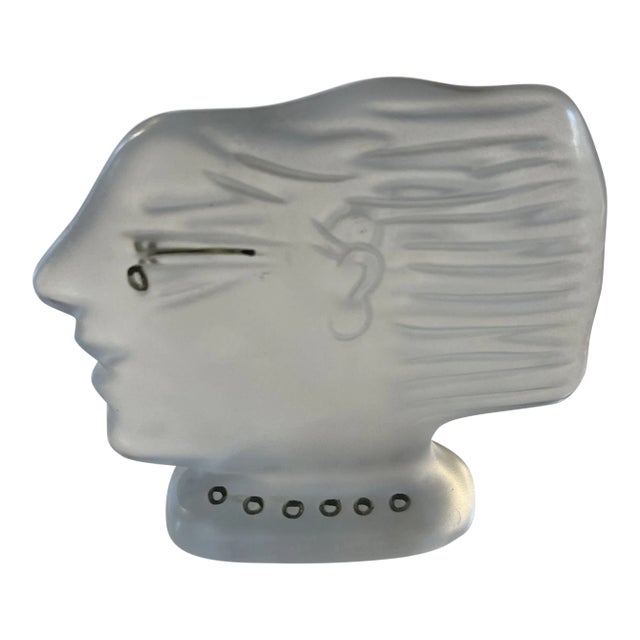 1980s Daum Crystal France Alexandre Fassianos Sculpture Face For Sale