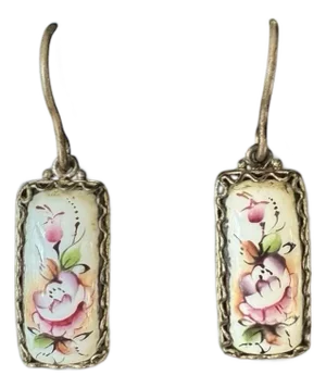 Late 20th Century Vintage Hand Painted European Folk Art Filigree Drop Earrings, A Pair