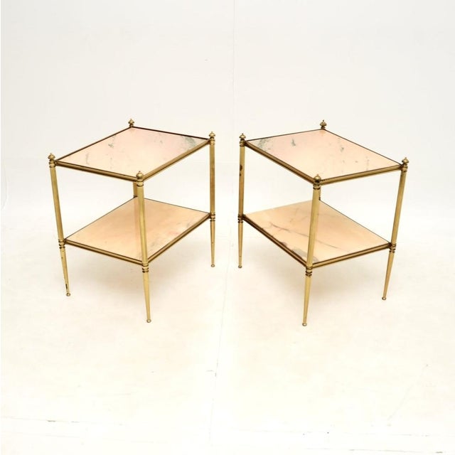Mid-Century Modern Vintage French Brass and Marble Side Tables, 1960, Set of 2 For Sale - Image 3 of 10