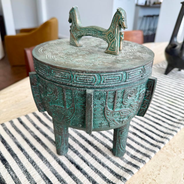 Mid Century Modern James Mont Ice Bucket Asian Aztec Mayan Patinated Bronze VTG The product is a vintage mid-century...