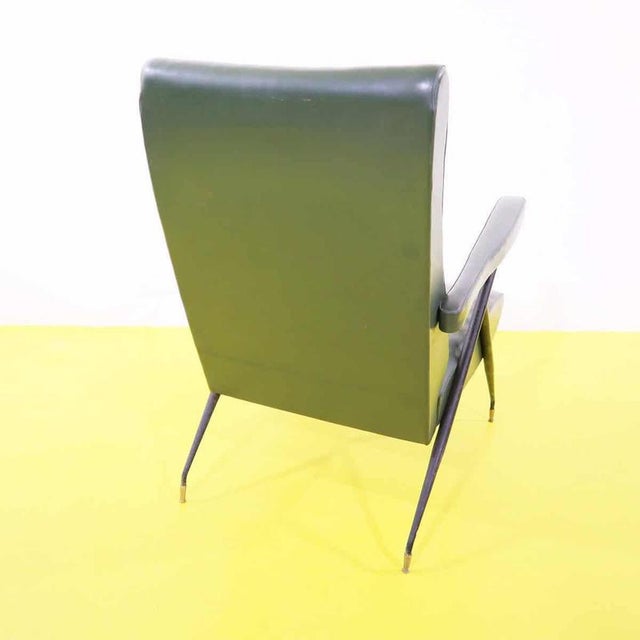 Wood Green Faux Leather Reclining Lounge Chair attributed to Silvio Cavatorta For Sale - Image 7 of 8