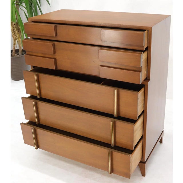 Mid-Century Modern Mid-Century Modern Five Drawers High Chest Dresser with Brass Accents For Sale - Image 3 of 13