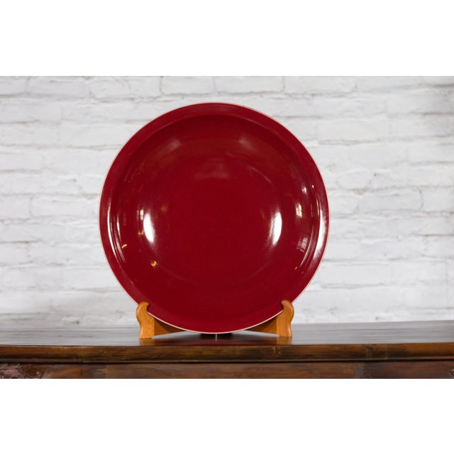 Chinese Vintage Large Porcelain Platter with Oxblood Color For Sale - Image 12 of 13