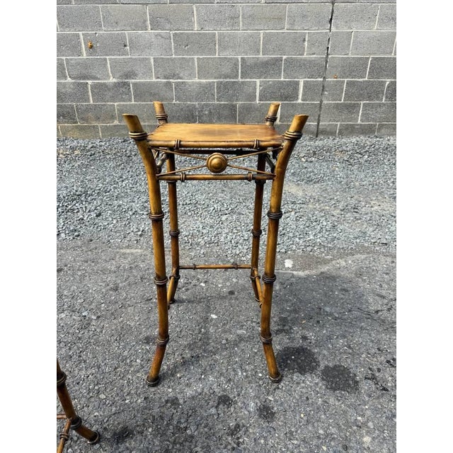 Pair of Vintage Victorian Style Faux Bamboo Metal Nesting Plan Stands For Sale - Image 4 of 16
