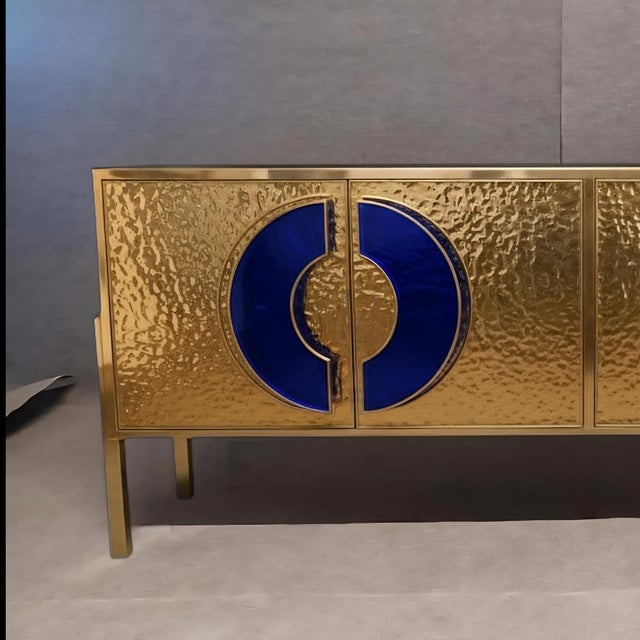 Handcrafted Brass Sideboard with Sapphire Blue Enamel from Justfurnituress SRL For Sale - Image 12 of 13