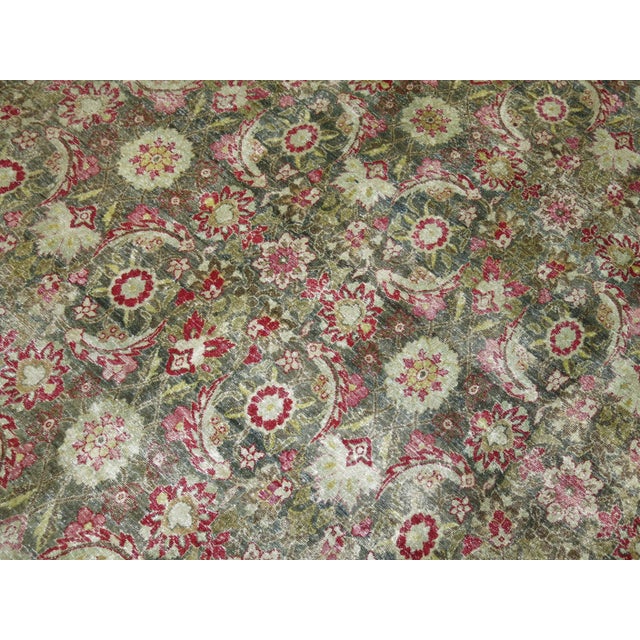 Zabihi Collection Dark Green Oversize Persian Tabriz Carpet For Sale - Image 10 of 11