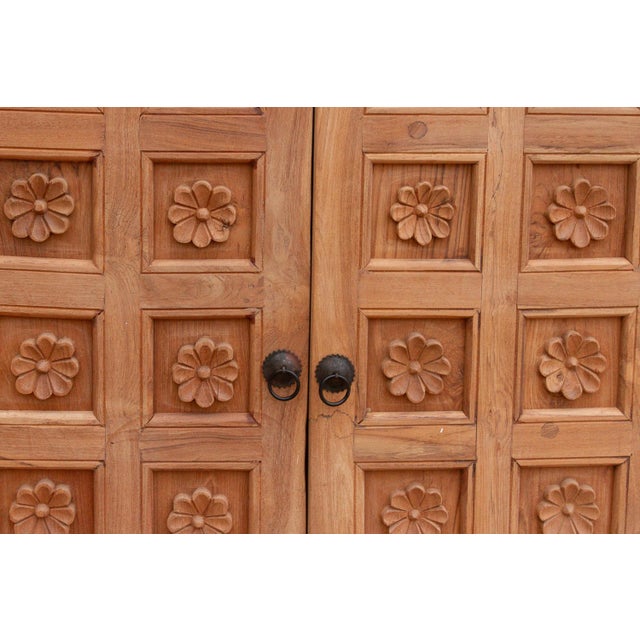 Wood 80" Long Reclaimed Teak Lotus Flower Credenza For Sale - Image 7 of 10