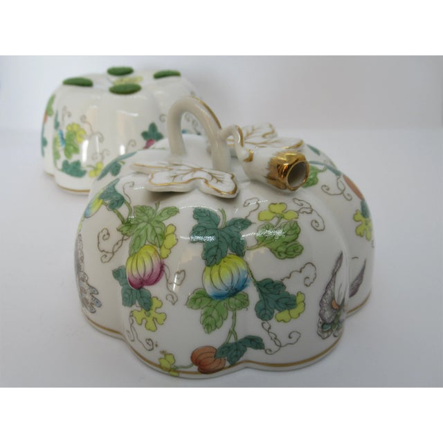 Vintage Chinoiserie Porcelain Pumpkin Shaped Lidded Jar Hand Decorated For Sale - Image 9 of 12