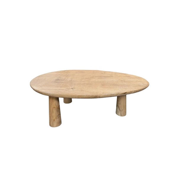 Sculptural Teak Wood Side Table — Natural Finish, Three-Leg Form For Sale - Image 4 of 8