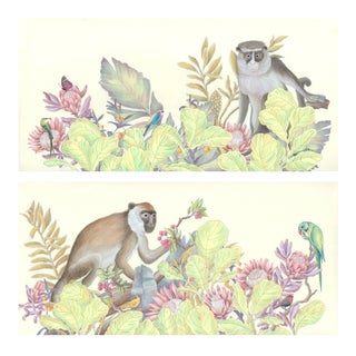 "The Natives and the Locals" Contemporary Singerie Style Acrylic Paintings - a Pair For Sale