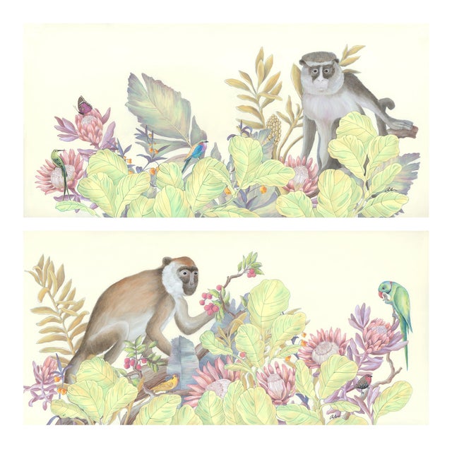 "The Natives and the Locals" Contemporary Singerie Style Acrylic Paintings - a Pair For Sale