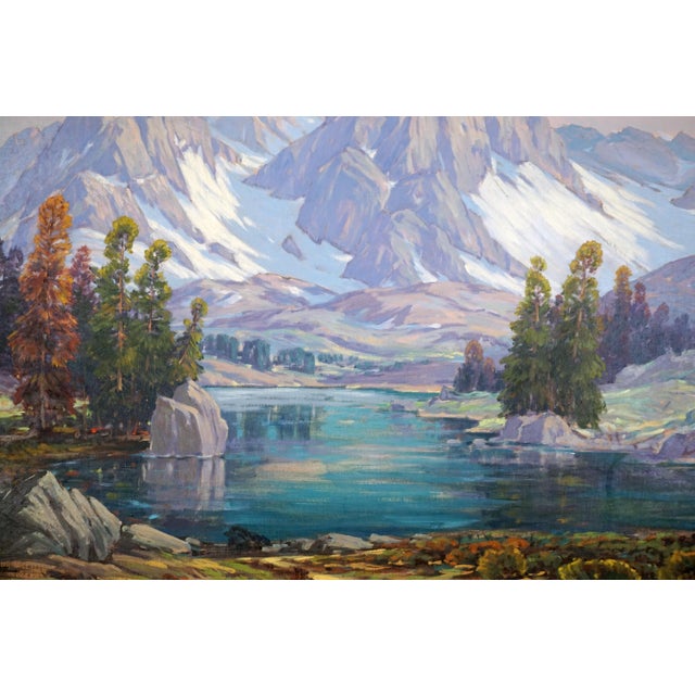 1950s Mid Century Original Oil Painting of High Sierras Mountains and Lake by Joseph Frey For Sale - Image 5 of 6