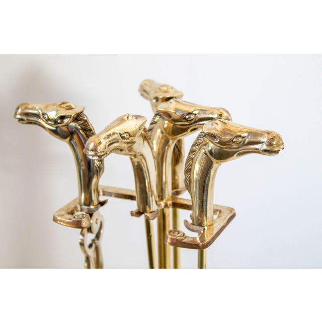 Mid 20th Century French Brass Horse Head Fireplace Tool Set Equestrian Hollywood Regency Style For Sale - Image 5 of 13
