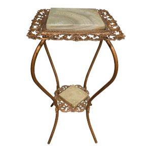 Late 19th Century Victorian Brass Galleried and Onyx Top Pedestal Plant Stand Side Table