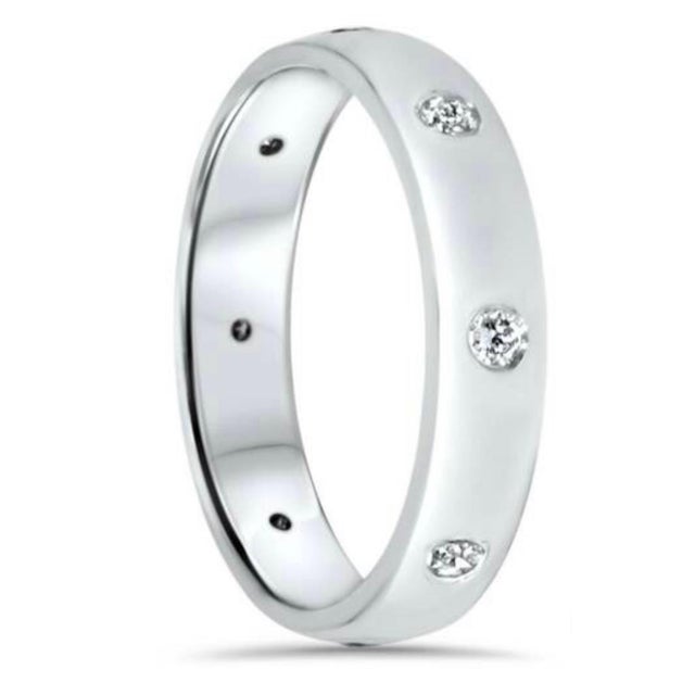 Traditional 8 Flush Set Bezel Diamond Eternity Wedding Band in 14 Karat White Gold For Sale - Image 3 of 18