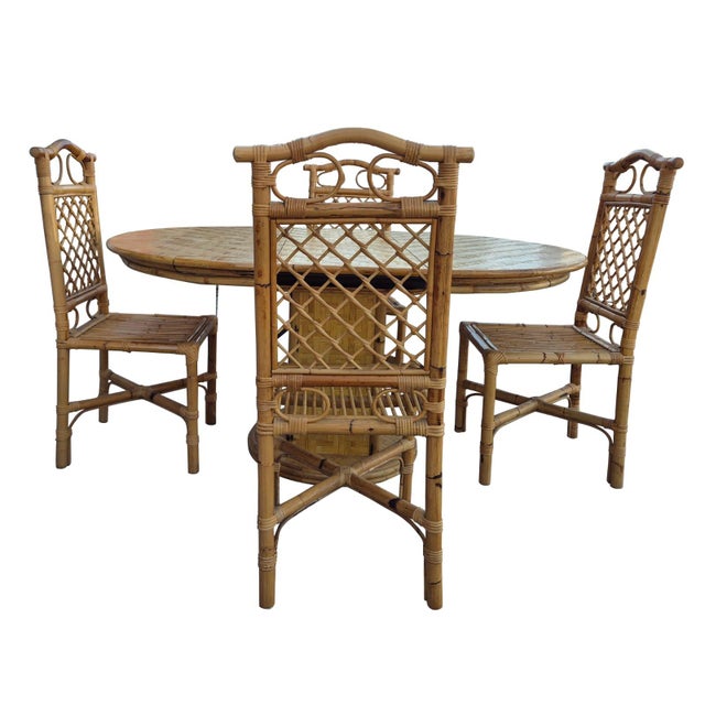 Vintage Italian Extendable Bamboo Dining Set, 1970s, Set of 5 For Sale - Image 14 of 17