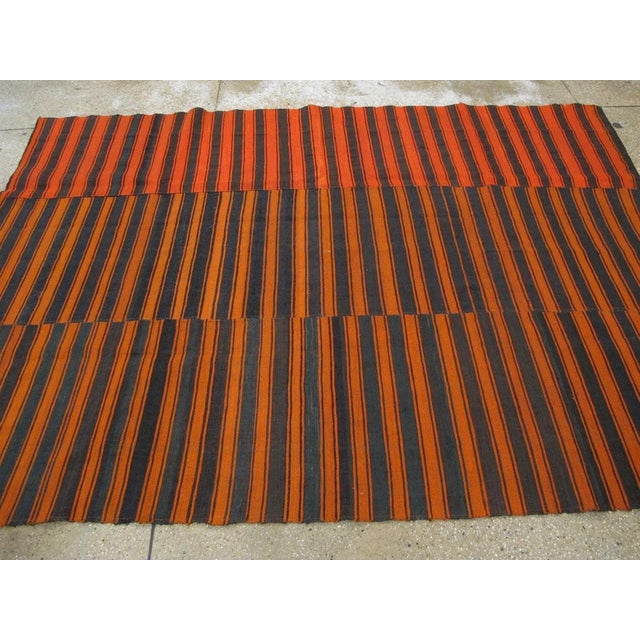 Black Galerie Shabab Collection Mid-20th Century Orange and Black Turkish Flat-Weave Kilim Room Size Accent Rug For Sale - Image 8 of 10