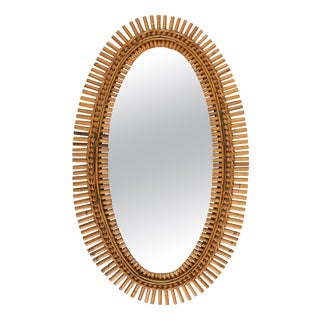 Midcentury Modern Oval Wall Mirror in Rattan and Bamboo by Franco Albini, 1960s For Sale