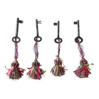 4 PCS Antique Keys With Colourful Tassels For Sale