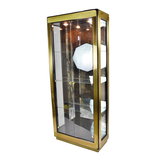 Mastercraft Mid-Century Brass & Black Lacquer Lighted Vitrine Display Cabinet For Sale - Image 12 of 12