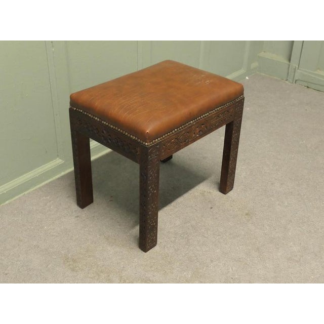 1930s Carved Upholstered Tan Window Stool, 1930 For Sale - Image 5 of 8