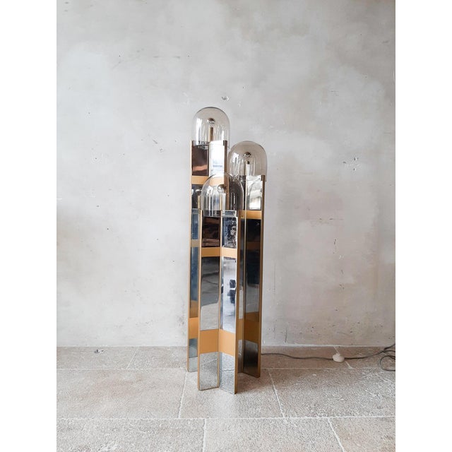 Mid-Century Modern Floor Lamp in Chrome Plated and Brushed Aluminium with Murano Glass attributed to Gaetano Sciolari, 1970 For Sale - Image 3 of 15