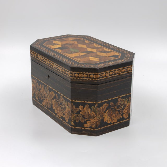 Victorian Hexagonal Tunbridgeware Tea Caddy by Thomas Barton, English, Circa 1865 For Sale - Image 3 of 15