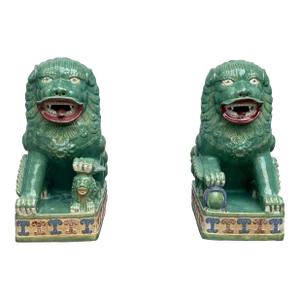 Vintage Large Green Foo Lions/Dogs - Set of 2