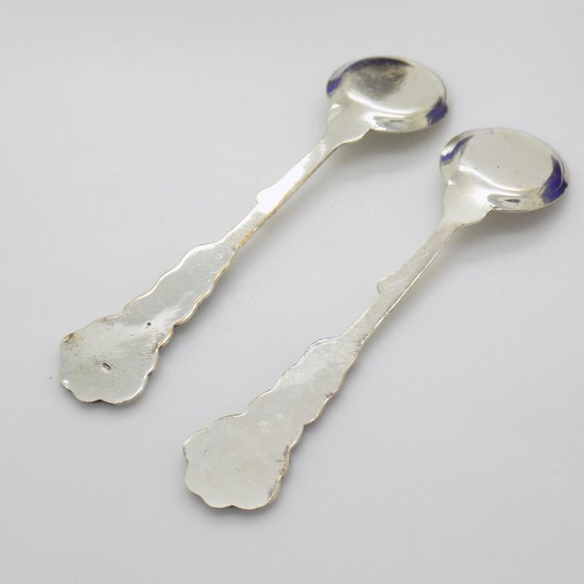 Vintage Italian Sterling Silver 800 Swan Salt Cellars with Cobalt Glass Liners and Spoons, 1970s, Set of 4 For Sale - Image 9 of 13