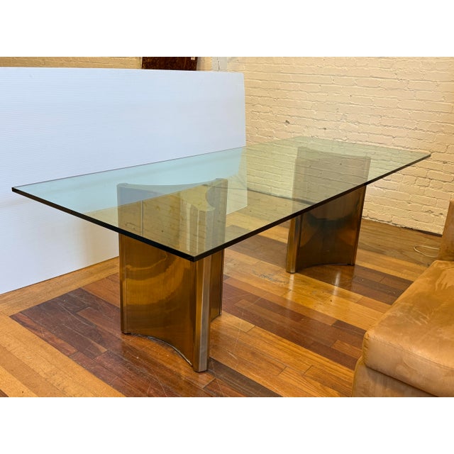 Attributed Mastercraft Trilobi Brass Double Pedestal Glass Dining Table, 1970s For Sale In San Francisco - Image 6 of 12