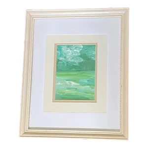 Acrylic Abstract Landscape on Paper Framed "Hudson River Iii" by Yjr