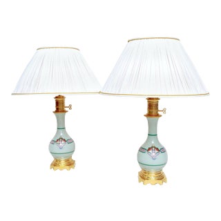 Antique Celadon Porcelain Lamps, Set of 2 For Sale