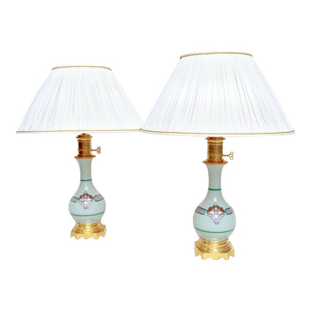 Antique Celadon Porcelain Lamps, Set of 2 For Sale