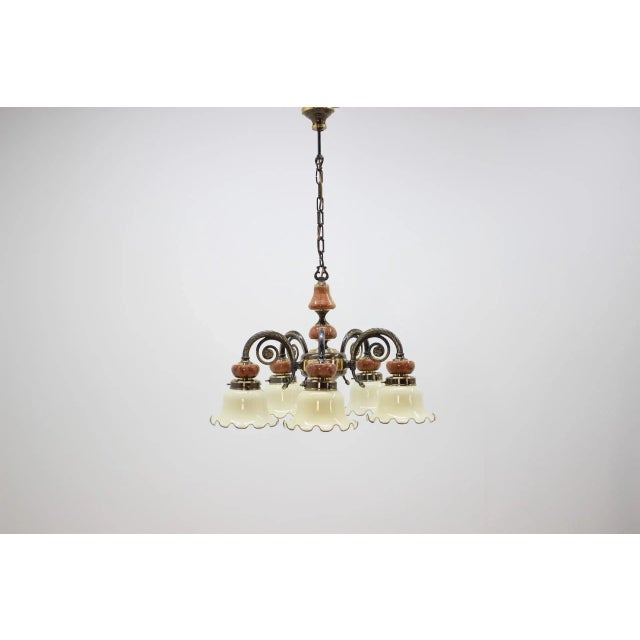 1980s Large 6-Armed Brass Chandelier, 1980s For Sale - Image 5 of 11