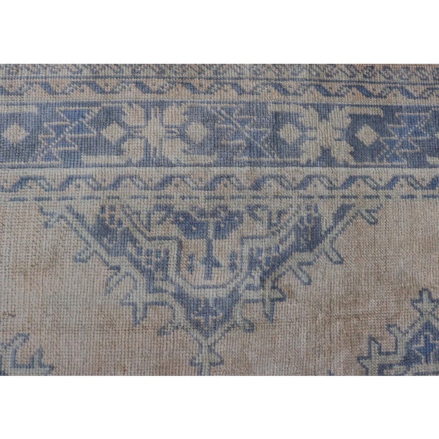 Turkish Oushak Gallery Rug in Muted Blue and Cream With Geometric Design 5'0 X 12'5 For Sale - Image 10 of 12