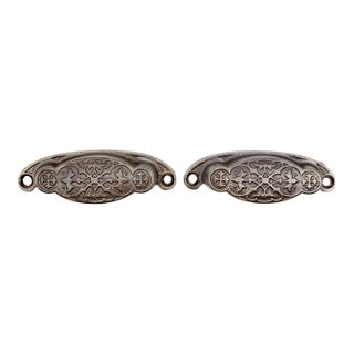 Pair of Antique 4 In. Cast Iron Victorian Bin Pulls For Sale