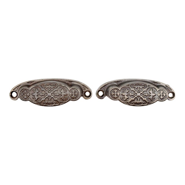 Pair of Antique 4 In. Cast Iron Victorian Bin Pulls For Sale