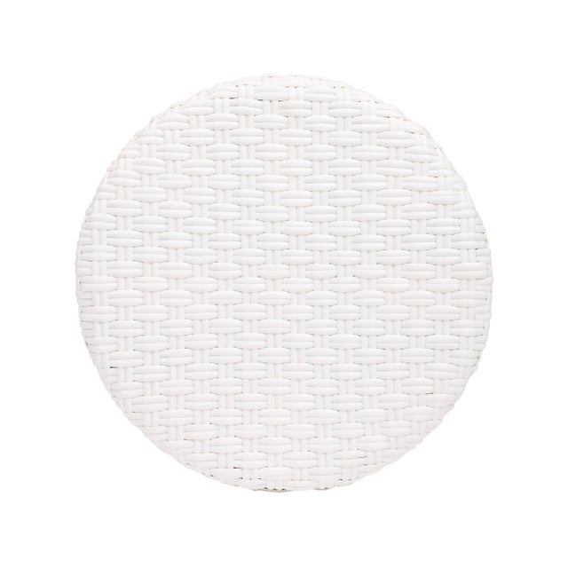 Wood Tobias 30 in. Seat Height Round Rattan Backless Bar Stool, Glossy White/ Natural Rattan Frame For Sale - Image 7 of 8
