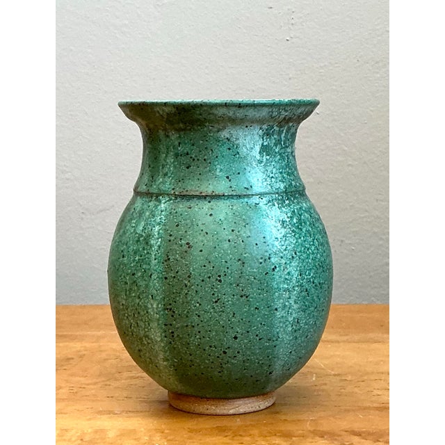Vintage Speckled Green Ceramic Vase For Sale - Image 12 of 12