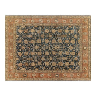 Antique Persian Tabriz Botanic Green Hand Knotted Wool Rug For Sale